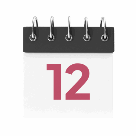 Ilustracja kalendarza z dużą liczbą 12 – symboliczna grafika wykorzystywana w kontekście wieku pacjenta lub etapu leczenia ortodontycznego.