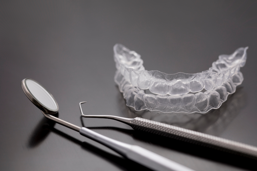 Nakładki Invisalign i lusterko stomatologiczne